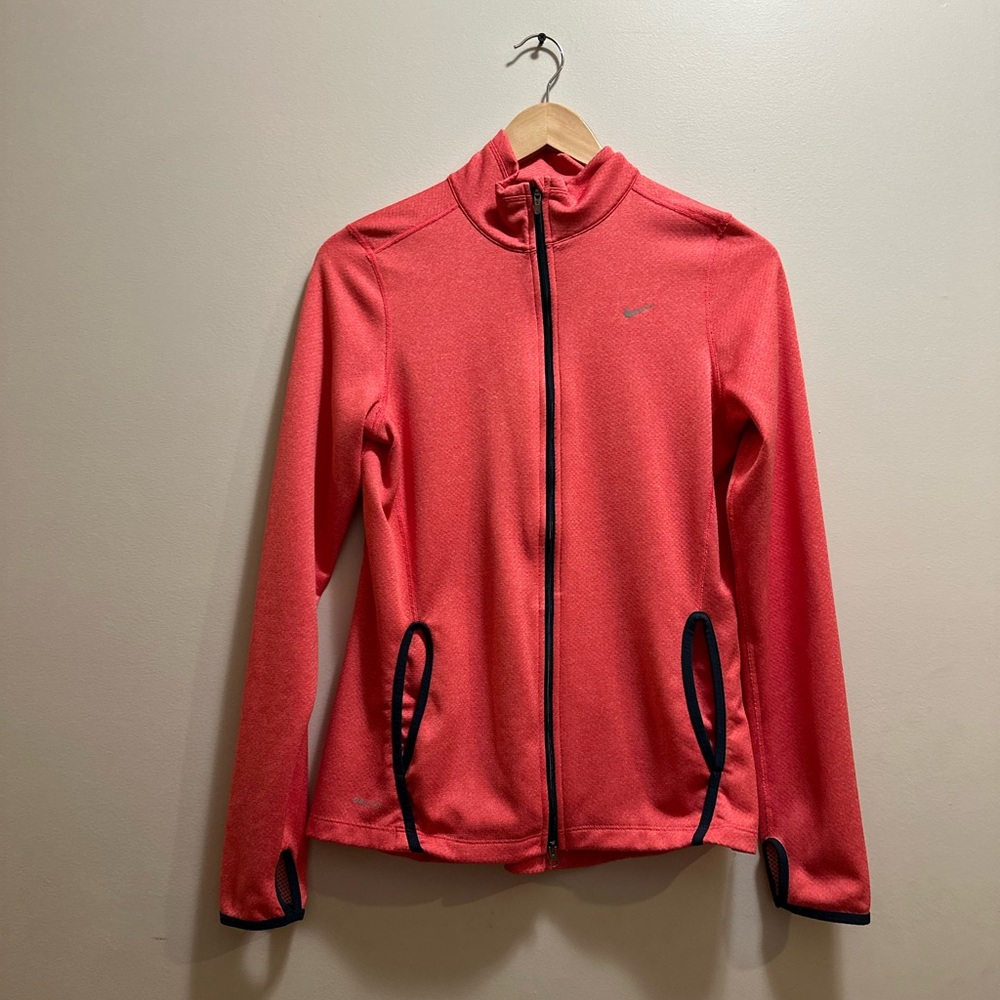Nike Women's Medium Pink Track Jacket Dry Fit Heather Red Full Zip Stretch